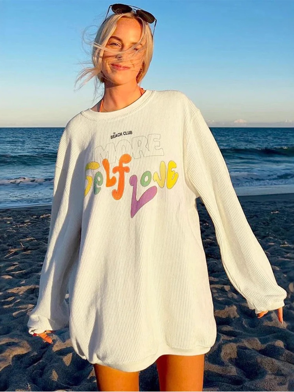 The Beach Club “Self Love” Corded Crewneck Sweatshirt - Large